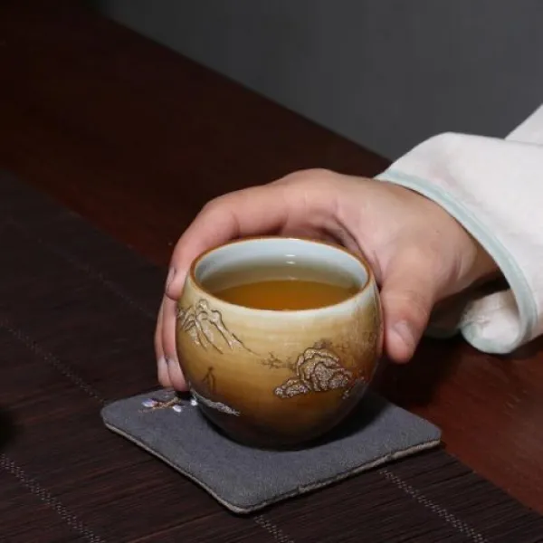 [해외] PINNY 1ML 요 골드 마스터 컵 색소 쿵푸 찻잔 레트로 어 번체 DRINKWARE 세라믹 유약, 상세내용표시