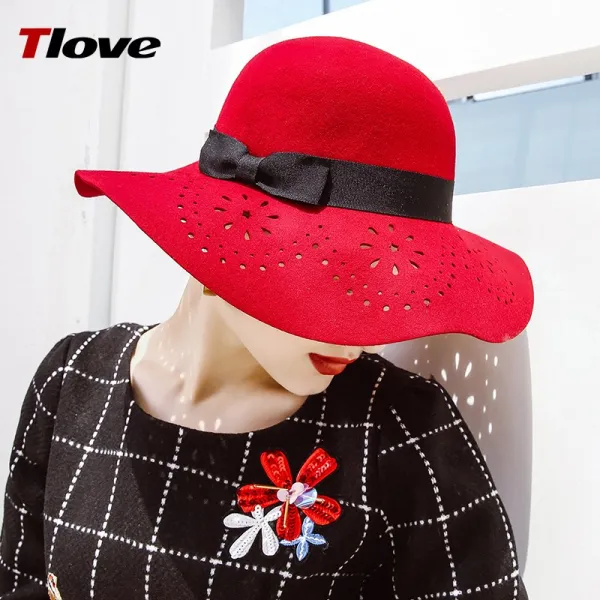 TLOVE 큰챙 양털모자 여성 겨울 가을 계절 어텀 모직 스타일리쉬 펀칭 캐쥬얼 낙숫물 페도라