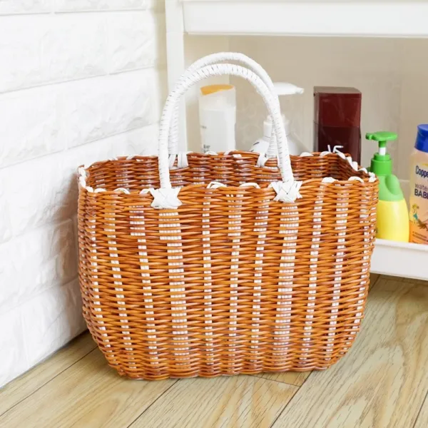 라탄 등나무 원목 바구니 사각 바구니 시장 바구니 피크닉 바구니 용품 준비 바구니 휴대용 등나무 직조 단일옵션 컬러 튜브 옐로우 브라운 미달