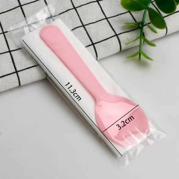일회용 독립 비닐 플라스틱 어린사슴 포크 아크림 푸딩젤스 천층 두리언 케익 디저트, 바칸디핑크 포크 스푼 _개 100 개