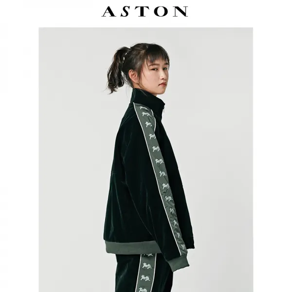 자켓 빈티지 거위털 스커트운동 힙합 재킷 여성 유럽미국 Hiphop담합 루즈핏 트렌드한 벽옥색 벨벳 상의