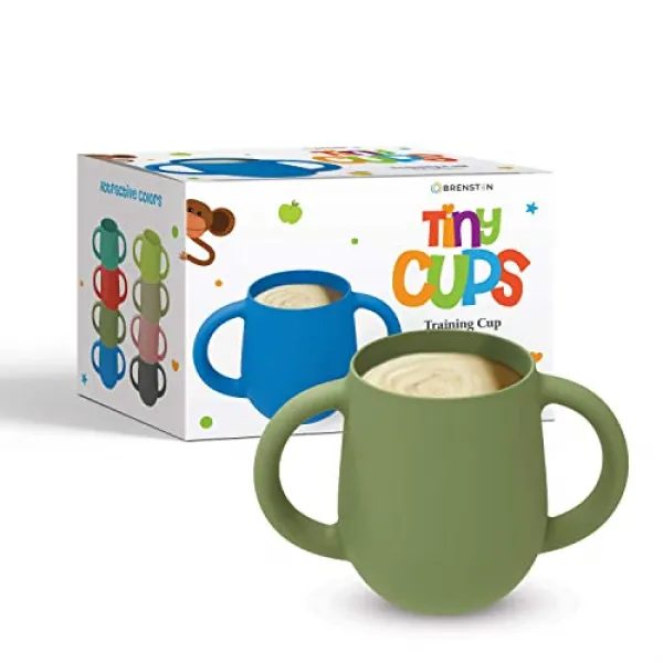 유아용 실리콘 트레이닝 컵 내열성 개방형 유아용 안전 컵 2 개로 아기가 독립적 인 음주 기술을 빠르게 개발할 수 있습니다 밀리터리 그린 . Army Green Army Green