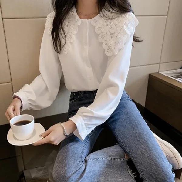디에프 여성 여자 빅카라레이스 블라우스 봄여름블라우스 데일리룩