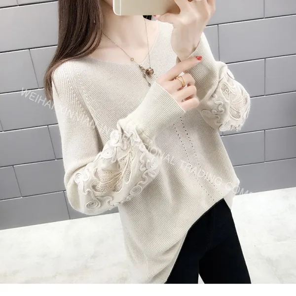 XN여성 낮은 칼라 레이스 V 넥 스웨터BS1343주문하면환보컵드릴게