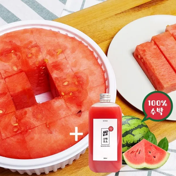 502테이블 컷팅 테트리스 수박 2kg+수박100%착즙주스 300ml 손질수박 컷팅수박, 1개, 2kg