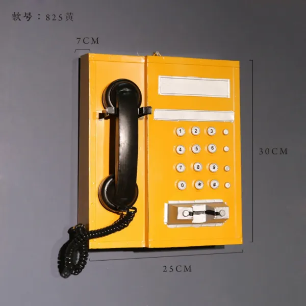 레트로 빈티지 벽 전화 모델 장식 빨간색 소품 의류 매장 레스토랑 바 창 장식, 노란색 825