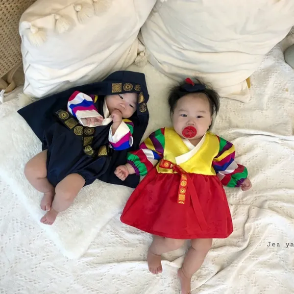 재야앤마이미 레트로 한복 아동 여아 족두리 남매