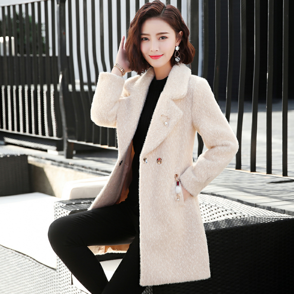 모직코트 인조 밍크 기모 여성 하프기장 가을겨울 유행 작은 키 두꺼운 기본 2533859961