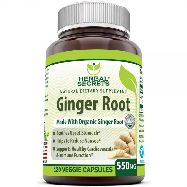 <해외직구>Herbal Secrets 생강 뿌리 보충제 550 Mg 캡슐 (Non-GMO)-메스꺼움 감소 심혈관 및 기능 지원 배탈 완화 (식물성 캡슐 120 개), 상세참조, 상세참조, 상세참조