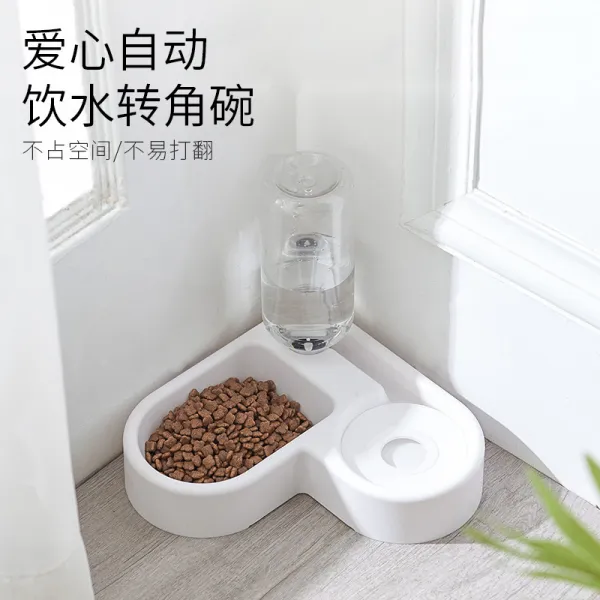 펫 담모퉁이 개가 미드 강아지 식대야 자동 정수기 투웨이 쌍사발, 화이트 담모퉁이 투웨이 그릇, 적합 15근 이하 사용