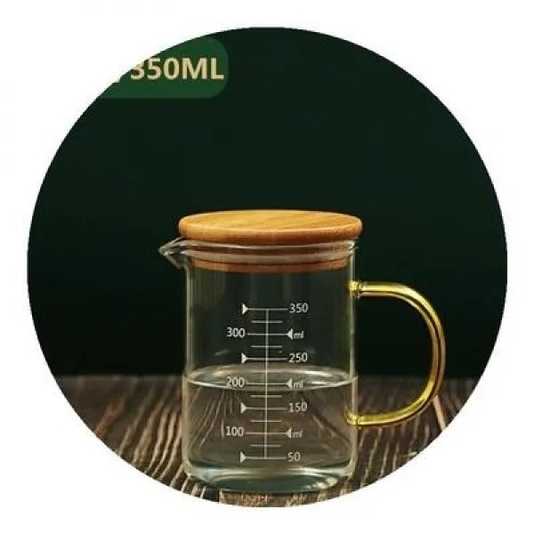 계량컵 유리 눈금 가정용주방 베이킹 내열성 용기컵 ml물컵 손잡이달린 유리컵, T04-350ML평평한상단 유리뚜껑 말참견한