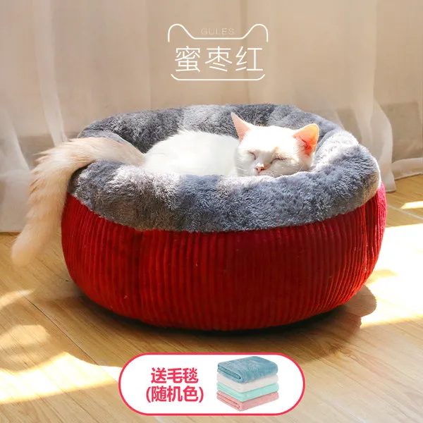 & radic; 사계절 범용 고양이 쓰레기 고양이 쓰레기 패드 폐쇄 여름 고양이 침대 빌라 애완 동물 개집, 04 사계절 보편적? 허니 데이트 레드-송신 담요 (90 % 고양이 소유자는 구매를 좋아합니다)_01 딥 슬립 네스트 (소) 추천 고양이 8 마리 / 4 마리