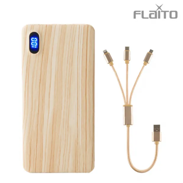 (인쇄제작 300개)플라이토 M-30 우드 고속충전 액정 슬림 보조배터리 10 000mAh 부천답례품, 1개