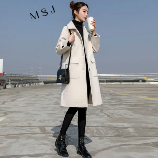 MSJ 경사사 브랜드 모직물 외투녀 2019 가을 겨울 트렌드 모직물 코트 작은몸뚱이 자란 카(4)