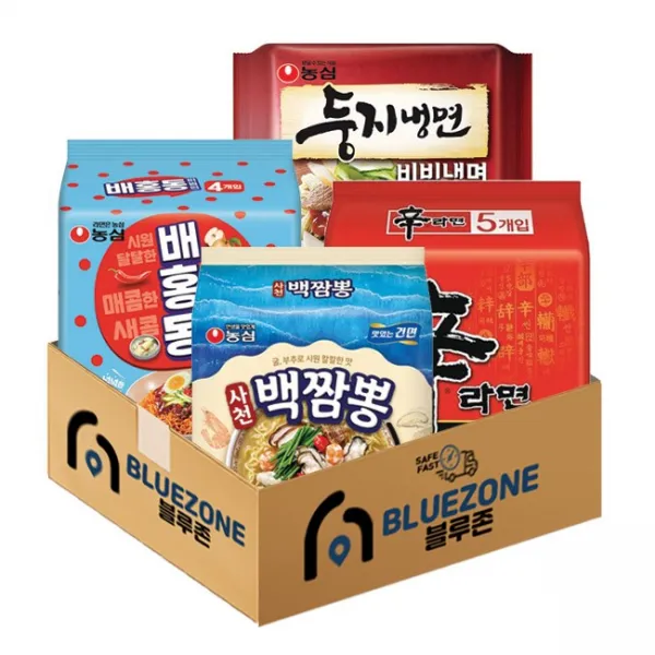 [블루존] 농심 여름라면 4종(신라면5P + 짜파게티5P + 배홍동 비빔면4P + 둥지냉면 비빔냉면4P), 1세트