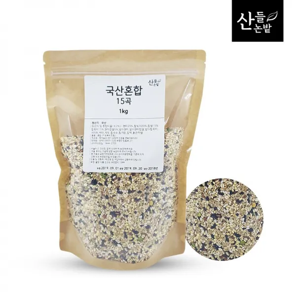 산들논밭 국산혼합15곡 1kg, 1개, 국산혼합 15곡 1kg 지퍼백