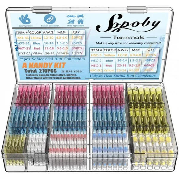 프랑스 직배송 Sopoby 210 pcs 전기 포드 용접 게인 열러© 난치성 전기 구리 터미널 용접 조인트 와이어 케이블 커넥터 열 제, 단일옵션