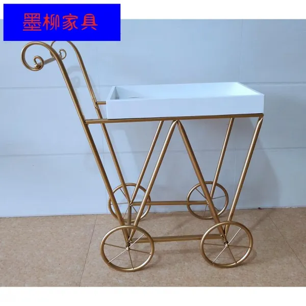 배식차 복고철 철예 실목 패션 술잡이 수레차 창의적 이동 소식차 생일 파티 케이크 차 금색 선반