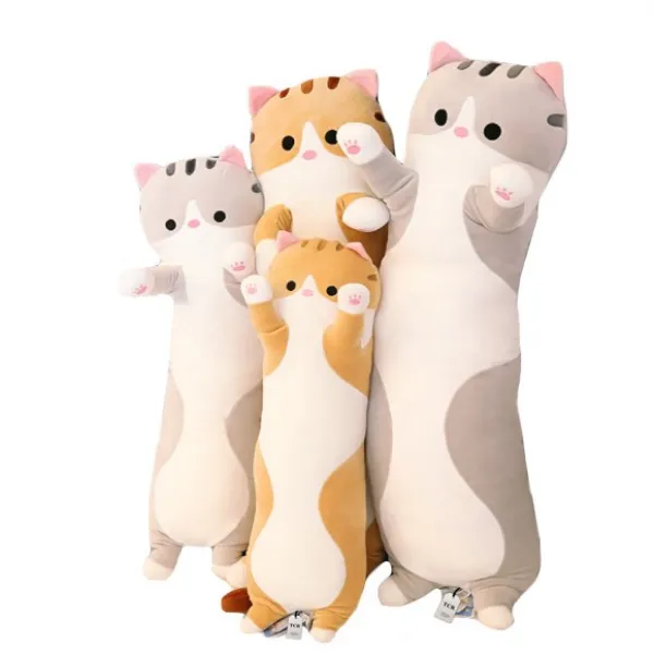 TCR 꾹꾹 고양이 모찌 바디필로우 안고자는 긴 베개 동물 여름 임산부 u자 롱쿠션, 그레이