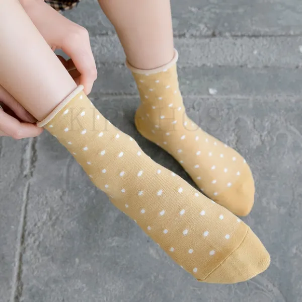 Kirahosi 가을겨울 슬림핏 도트 홀방 양말 따뜻한 보온성 좋은 빈티지 심플 디자인 양말 Js 427 Ts 11 Dfew4zqs
