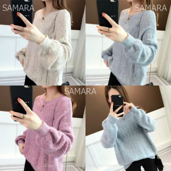 Qterra 특허브랜드 라운드 루즈핏 스웨터 풀오버 니트 펀칭