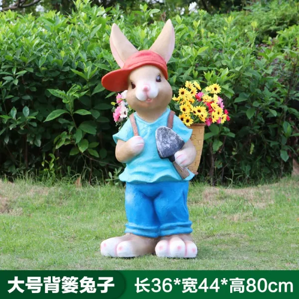 장식인형 실외 화원 정원 장식품 별장 아이디어 화분 장식 조경 소품 애니메이션 애니멀 나무수지 토끼 조소품, T13-빅사이즈 등짝토끼