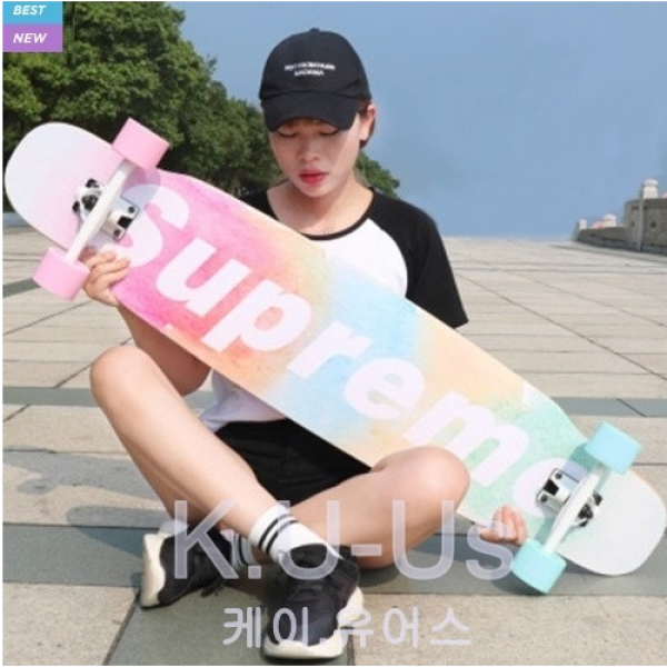 케이.유어스 슈프림 Kc인증 Supreme 댄싱 롱보드 남녀공용 46인치 스케이트보드 레인보우슈프림