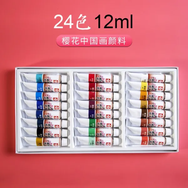 수입 벚꽃 패 국화 12 18 24 초보자 용품 도구 풀 전업 고궬 외가닥 붓 수묵화 세밀화 재료 미술 포토 단합 24 색깔 12ml