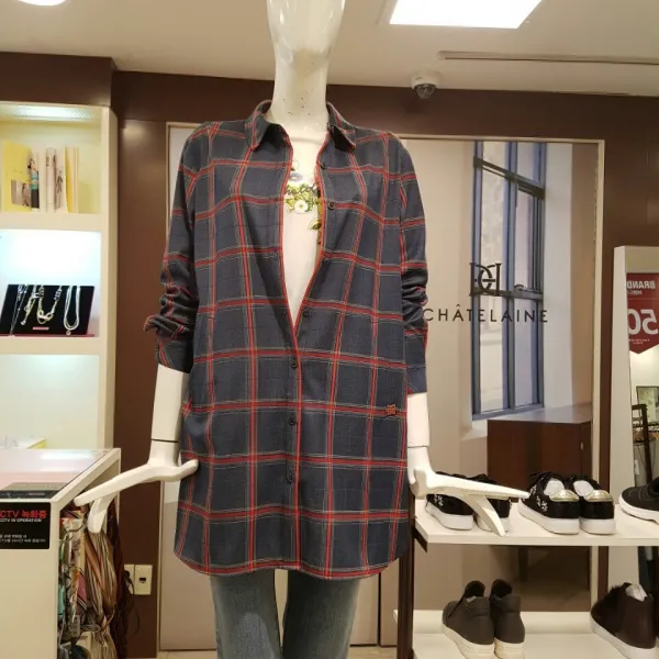 샤트렌 여성 롱 셔츠형 블라우스[최신상특별할인75%세일]고급스런 체크무늬 셔츠 블라우스 단품으로 입거나 오픈하여 이너와 함께 연출하여 가디건 처럼 활용가능한 아이템