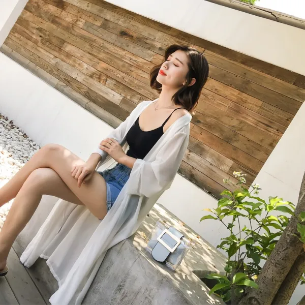도깨비몰 여성 상의 심플 시스루 기본 썸머 비치로브 롱 가디건