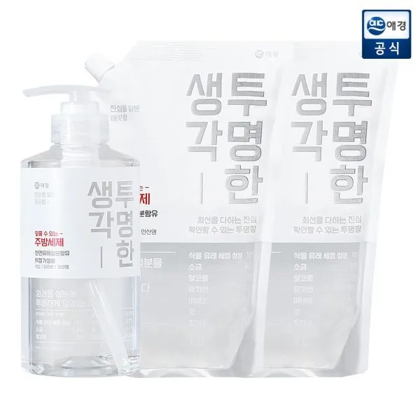  애경 트리오 투명한생각 주방세제 500g+1l X 2개 상품명:투명한생각 500g+1l X 2개