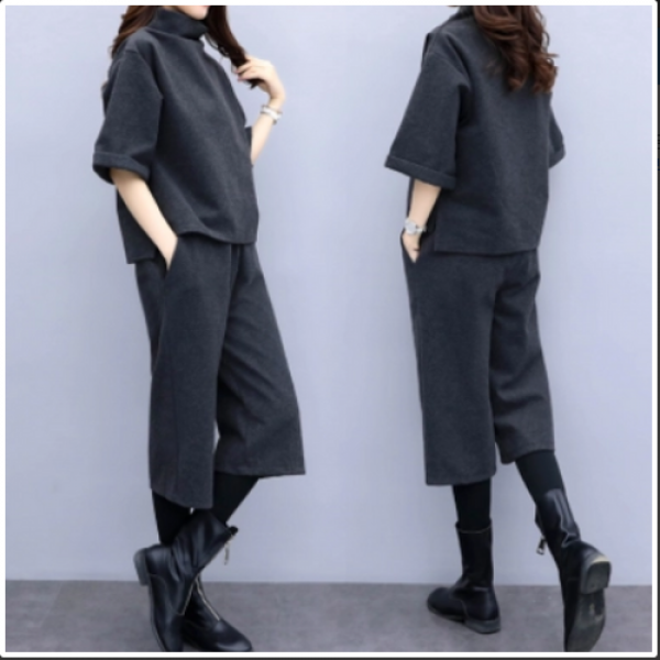 마마퀸 여성빅사이즈 터틀넥 레이어드 모직 7부팬츠 세트 9M1126535003 빅사이즈캐주얼세트