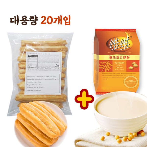 홍홍 중국식품 요우티아오 유티아오 900g과 또우장 세트 중국꽈배기 떠나이펀 두유파우더, 1360g, 1세트