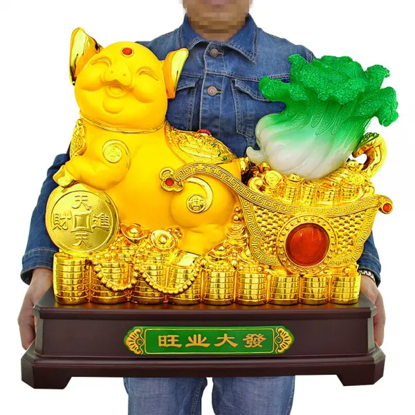 에스컴퍼니 돼지 양배추 장식 가게개점 행운선물 사무실홈풍수, 23 인 치 모래금 _큰 52cm (돼지 옥배추)
