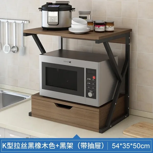 레인지대 렌지장 수납 선반 오븐 더블층 렌지대 맛내기 테이블위 심플 2층선반 다층 스탠드형 스탠드대, T22-K형질 블랙사 도토리+블랙선반(서랍식)