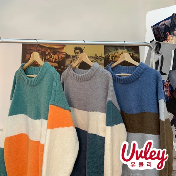 유블리 남성 삼색 루즈핏 니트 색상 대박 산뜻한 스웨터(UV216249WD)