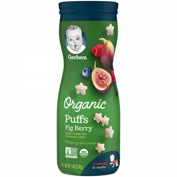 Gerber Organic Puffs Cereal Snack Fig Berry 6 Count 거버 유기농 퍼프 시리얼 스낵 무화과 베리 6개, 1개