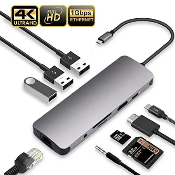 AOTIFARM 충전 전력 오디오 4k Hdmi vga%2 vga%2igigabit ethernet microsd 카드 판독기용 크롬북, 상세 설명 참조0