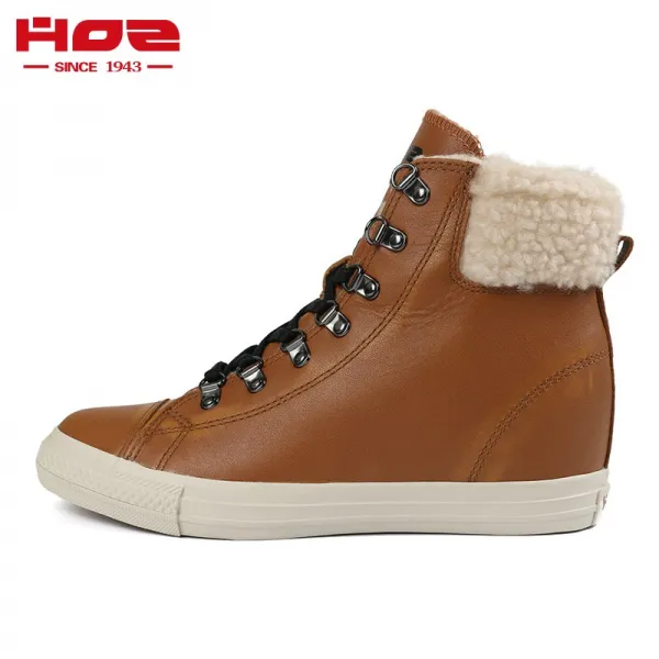 Hoz 뒷길 겨울 양털 보온 히든 키높이 여자 리얼가죽 숓 소가죽 캐쥬얼 보드화 J