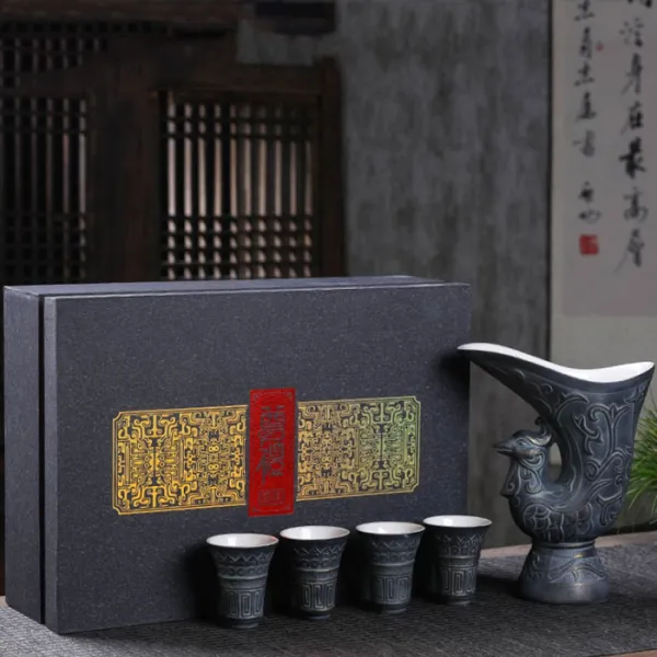 고대 황실 세라믹 바이주잔 고량주잔 세트(imitation bronze), NO3