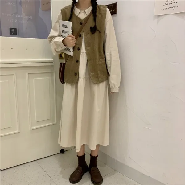 가심비 여성 코듀로이 라운드 캐주얼 조끼 K010937