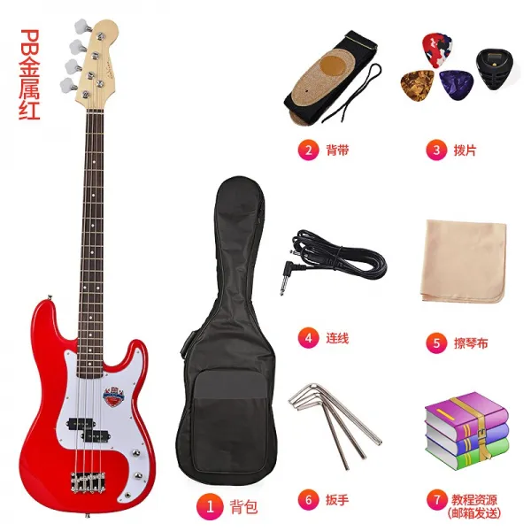 베이스기타 초급 입문 사현 일렉트로닉베이스 4현 Bass초보자 록 전문 연기 악기 T01 Pb금속 레드