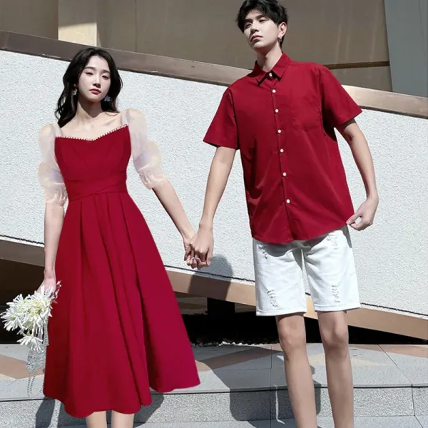 빅사이즈반팔원피스 술을권함 약혼하고 귀가하다 커플룩 여름셔츠 고퀄리티 슬림핏 야드 레드드레스 남자 4895912803