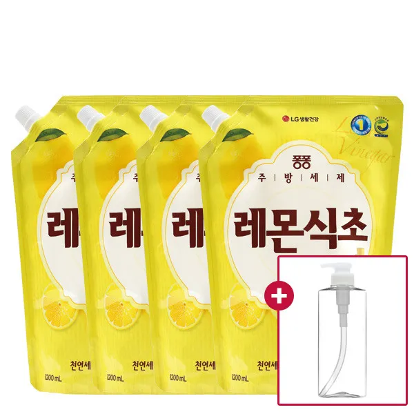  엘지생활건강 퐁퐁 레몬식초 주방세제 리필 1200mlx4개 선택:01 레몬식초1.2lx4