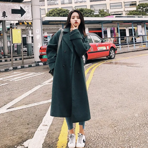 데일리룩 패션 시티캐주얼룩 버튼 버클 벨티드 롱코트