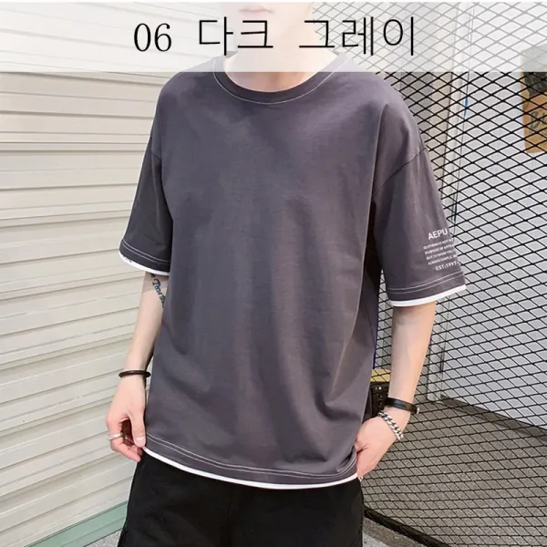 뉴타임즈 습기 단색 반팔 티셔츠 남하생 쿨넥 와이드 티셔츠 유행에 반팔 티셔츠 멋있어요 XZ31 A8, 06 다크 그레이