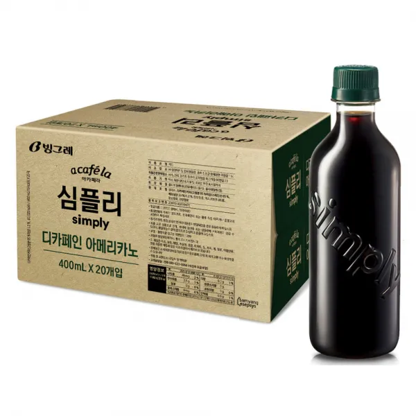 아카페라 심플리 디카페인 아메리카노 커피, 400ml, 20개