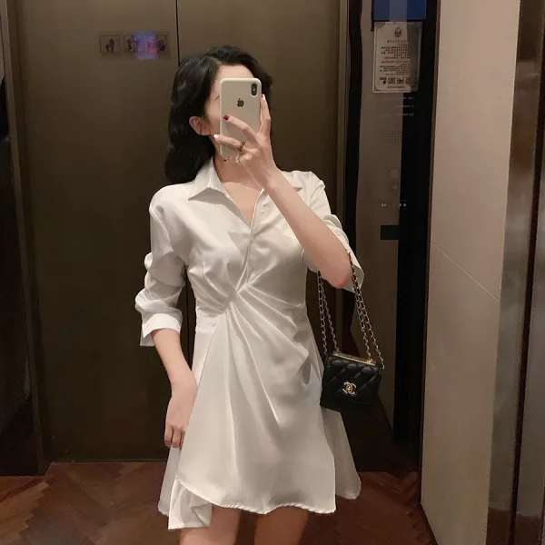 블라우스 스커트 여 디자인 소인배 슬림 원피스 속치마 새하수 허리
