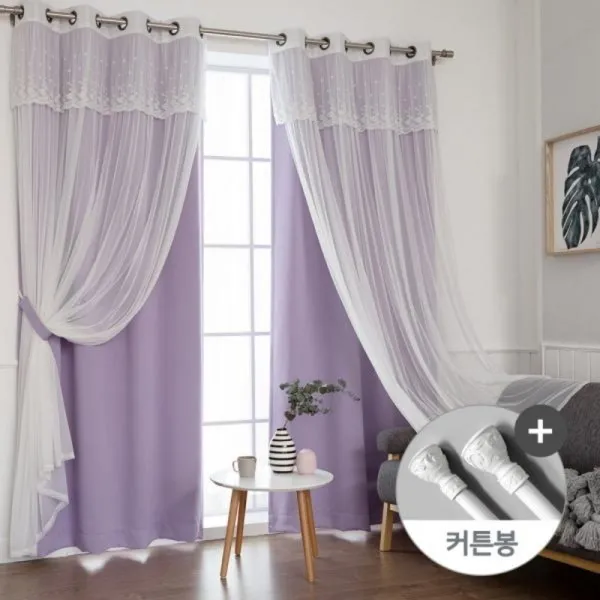  바보사랑 디망쉬 암막+디망쉬레이스 긴창커튼4장+커튼봉10자 색상:y디망쉬 도브 2장+디망쉬레이스+커튼봉10자