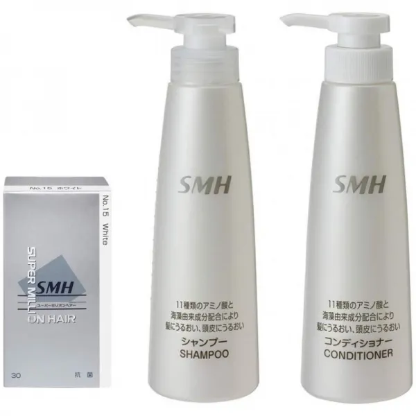 [발모제] [3 점 세트] 슈퍼 밀리언 헤어 30g 화이트 No.15 X 1 개 + SMH 샴푸 280ml X 1 개 + SMH 컨디셔, 1